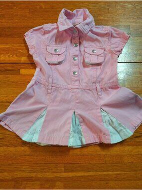 Faded Glory pleated lace cut cotton  denim pink snap  cheerleader baby girl 12 m